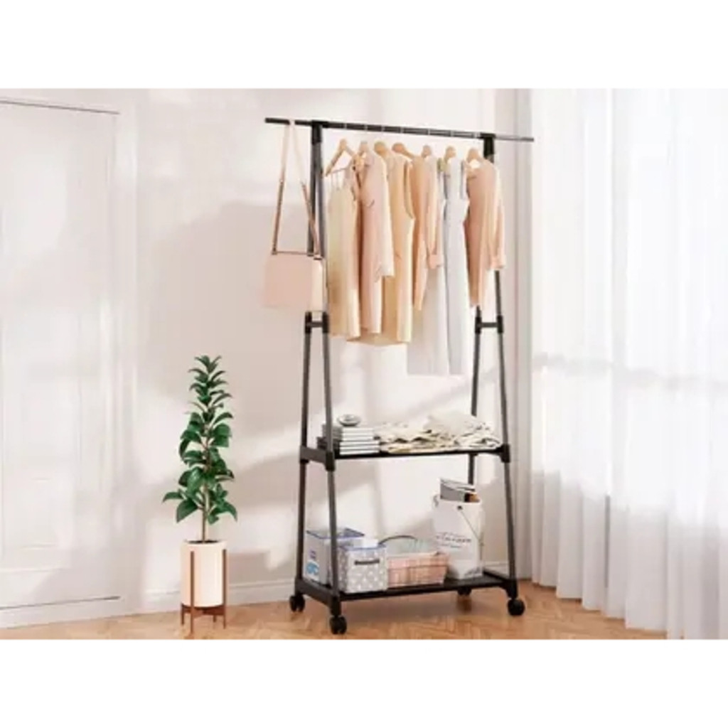 Arara Cabideiro De Roupa Chao Com Rodas Prateleiras Tubo 16mm Preto 155cm ON-SM005 em Oferta na Shopee