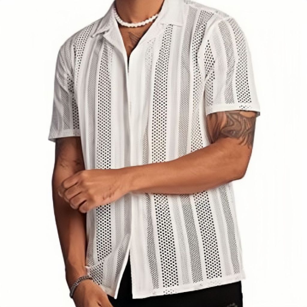 Pronto estoque Camisa masculina europeia americana rua Casual botão de malha camisa de manga curta Top camisa masculina 