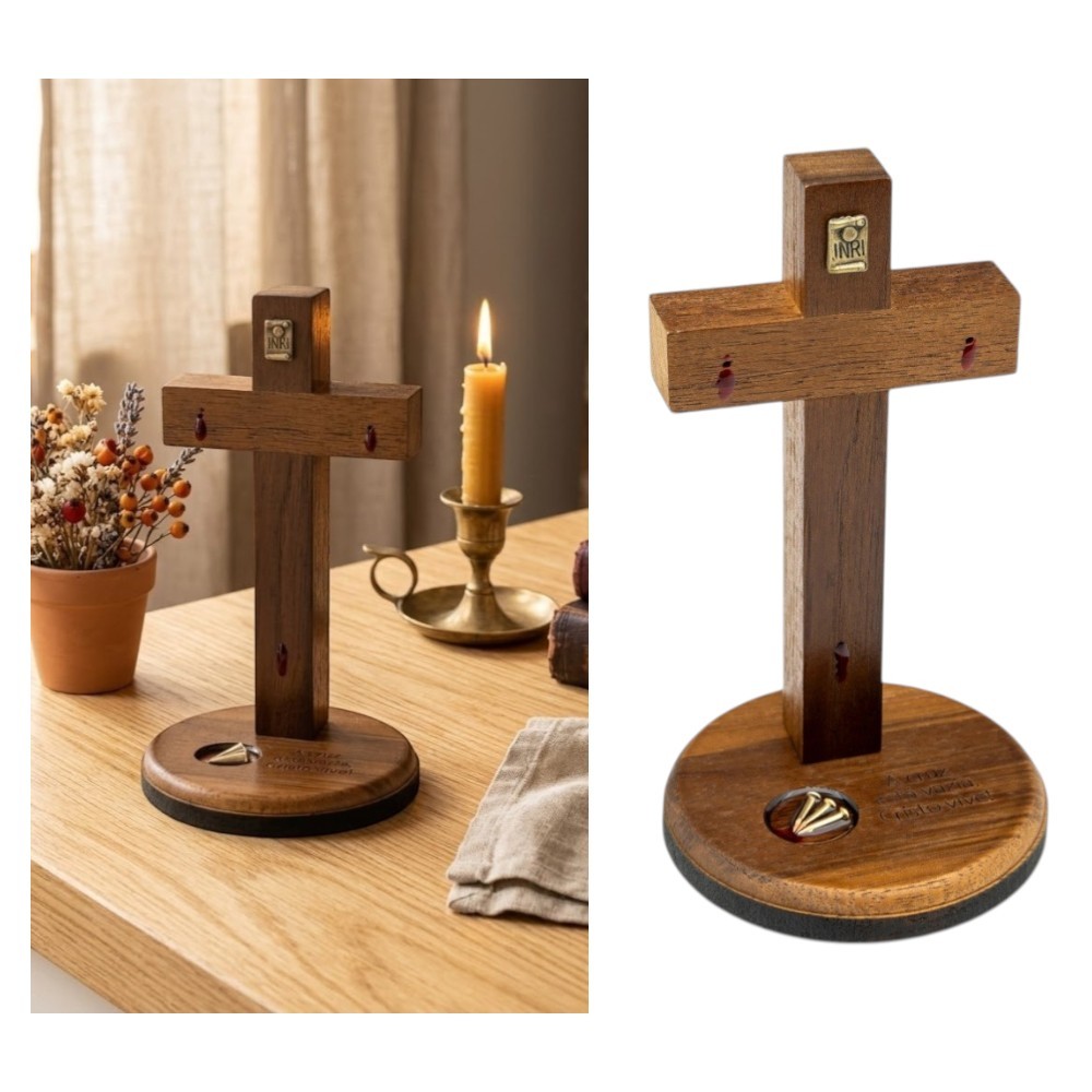 Crucifixo Cruz Sem o Cristo Jesus Ressuscitado Mesa 13 cm