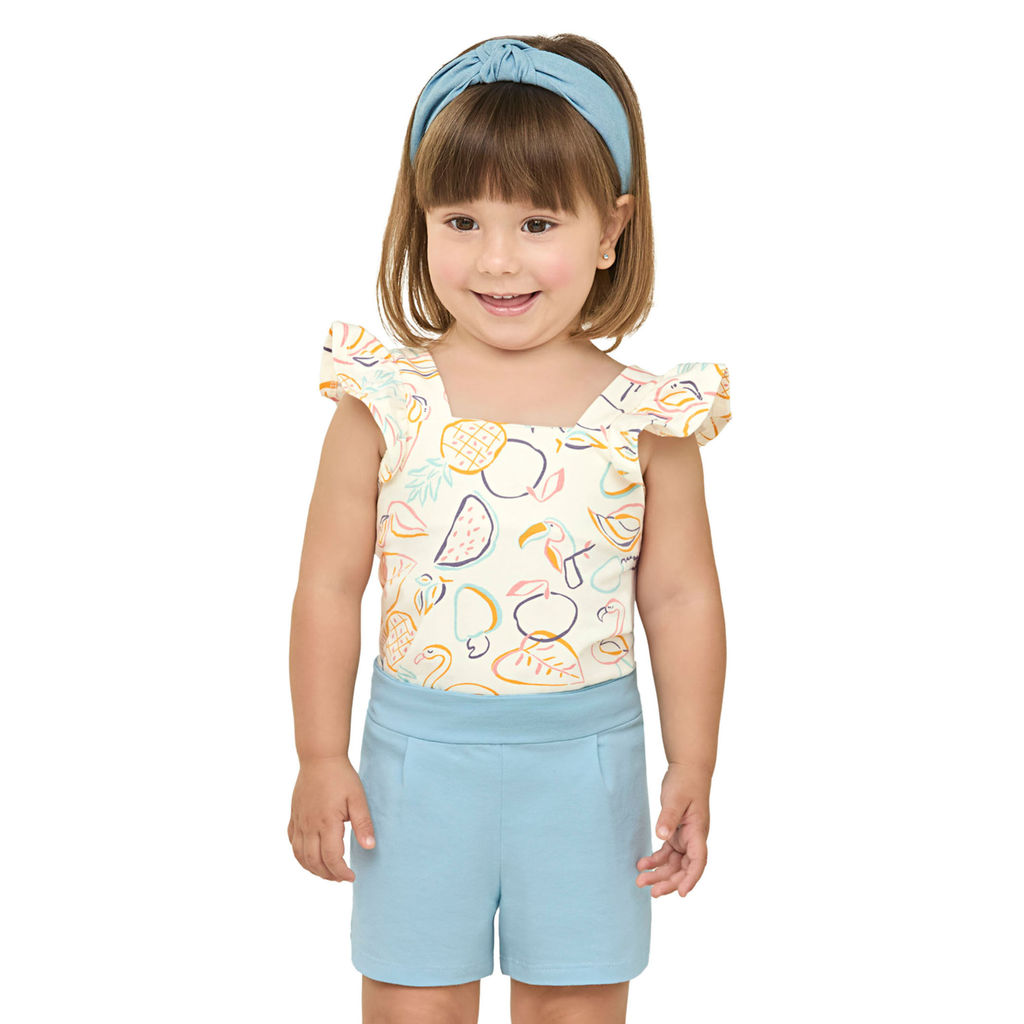 Conjunto Infantil Menina Desenho Tropical Elian Bege