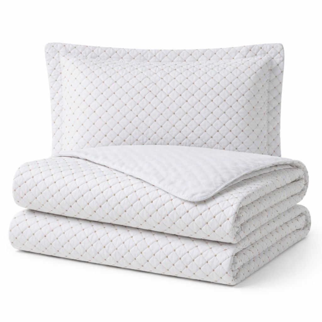 Kit Colcha Cocha Coxa Cobre Leito Jogo Roupa Cama Edredom Solteiro 2 Pçs Matelado Dupla Face Branco