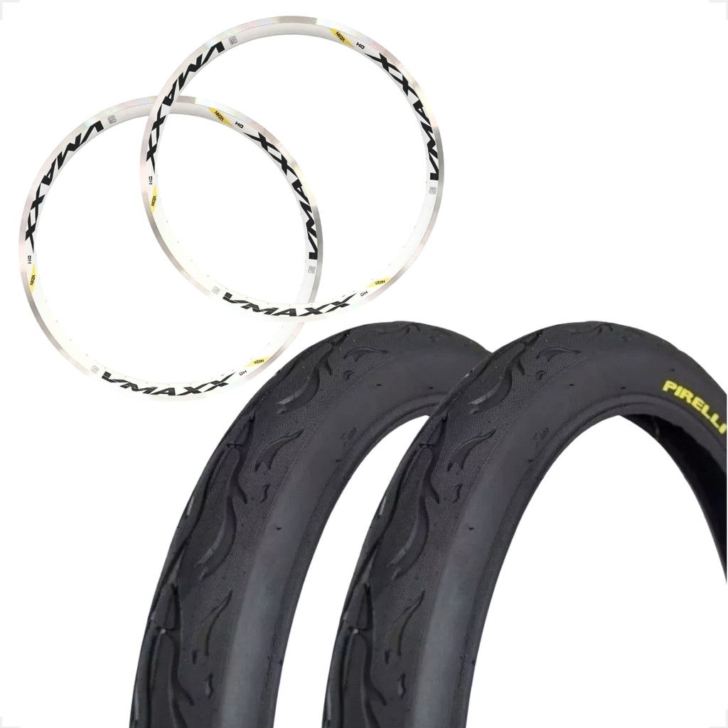 Par Pneu Pirelli Tornado Beta Flame Aro 26 2.2.125 + Par Aro vzan Vmaxx branco vbrake Montadinha