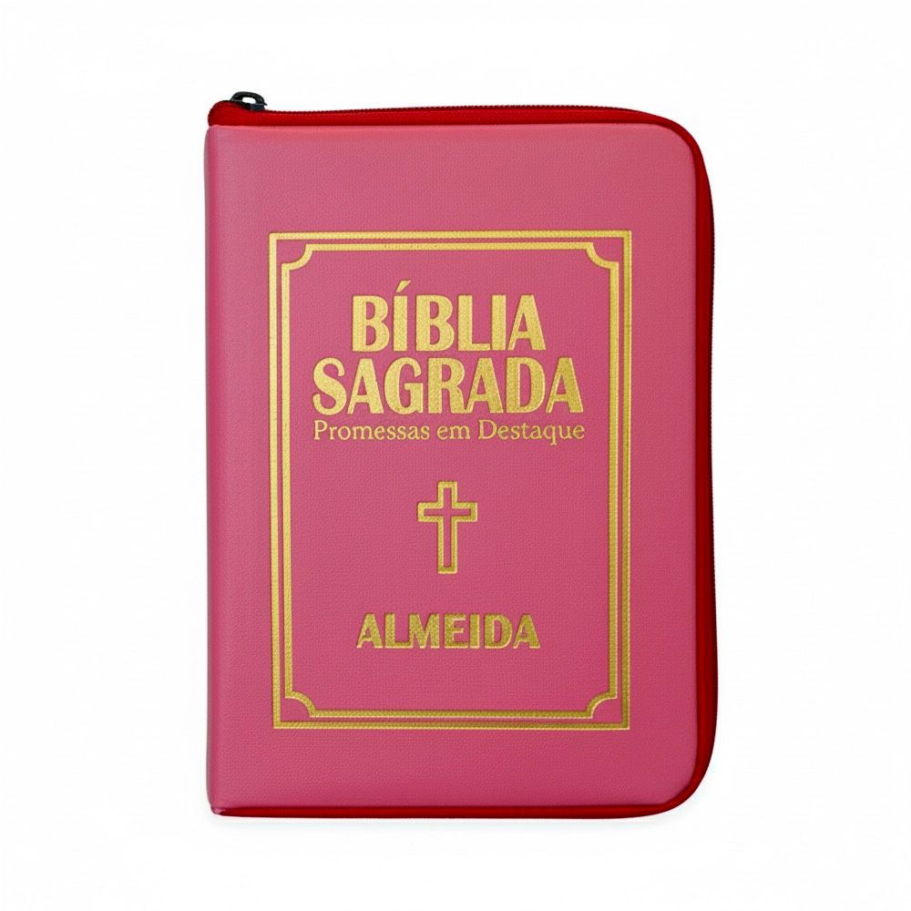 Bíblia Sagrada Letra Pequena Zíper Pink – Ideal para o Dia a Dia