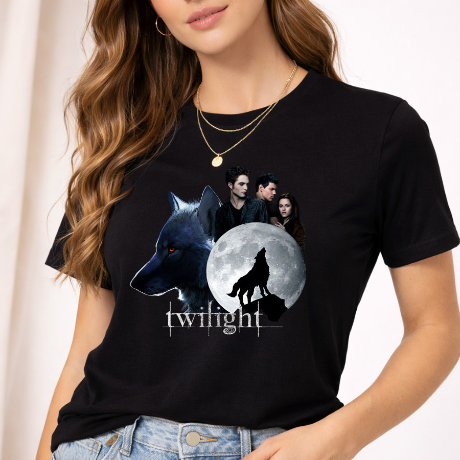 Camiseta feminina Crepúsculo Twilight lua Blusa Algodão Lobo Lua camisa Casual Unissex algodao envio rápido
