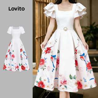 Lovito Vestido Casual Plissado Babado para Primavera/verão Feminino L34LD102 em Oferta na Shopee