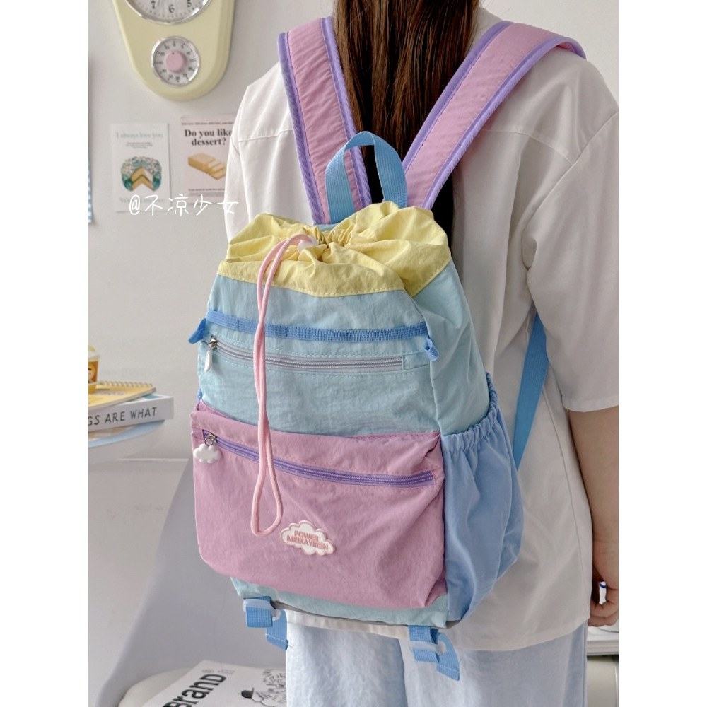 Macaron esportes ao ar livre montanhismo mochila ins cordão saco lazer ciclismo leve saco de escola mochila de viagem