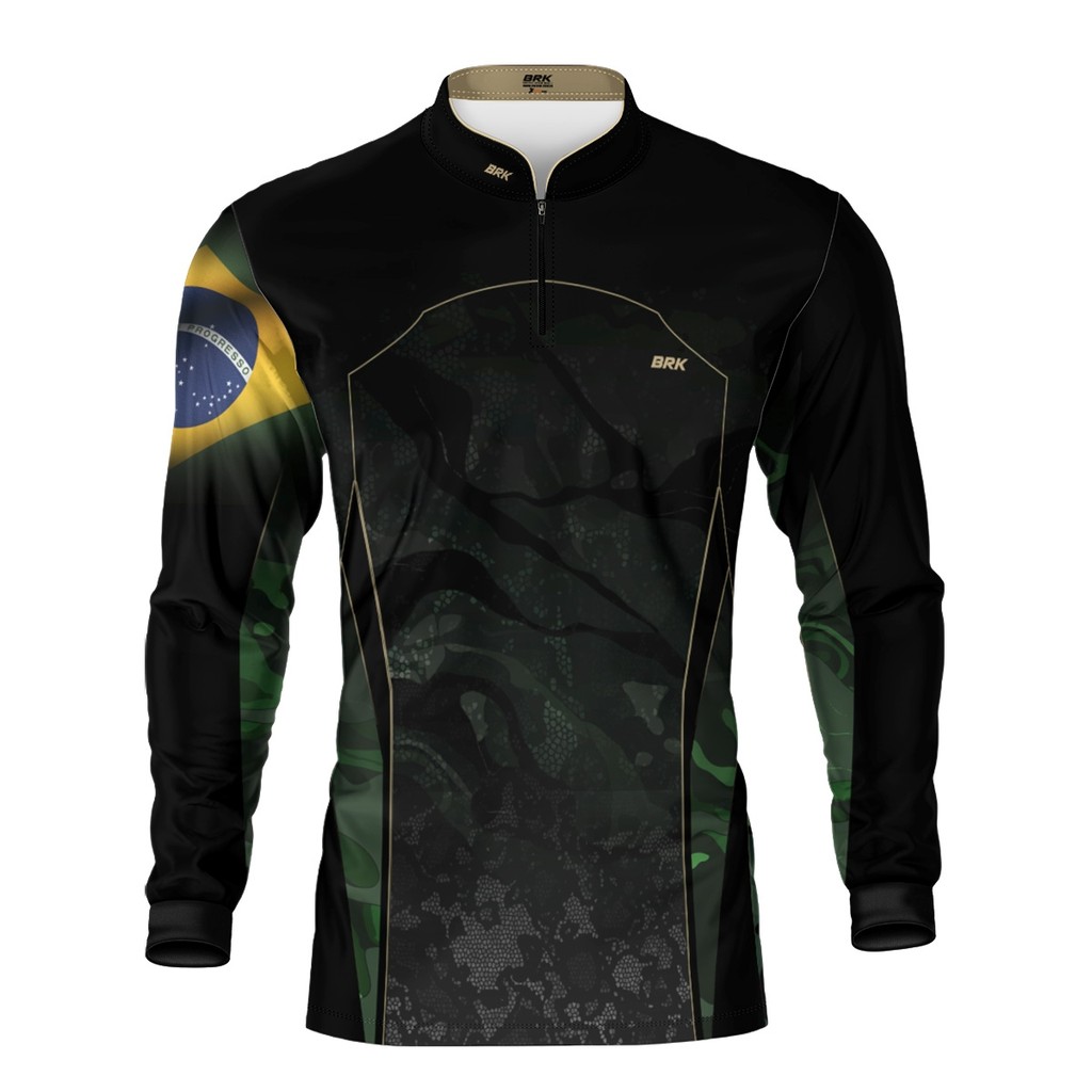 Camisa Camiseta Agro Brk Camuflada Bandeira do Brasil com Proteção UV