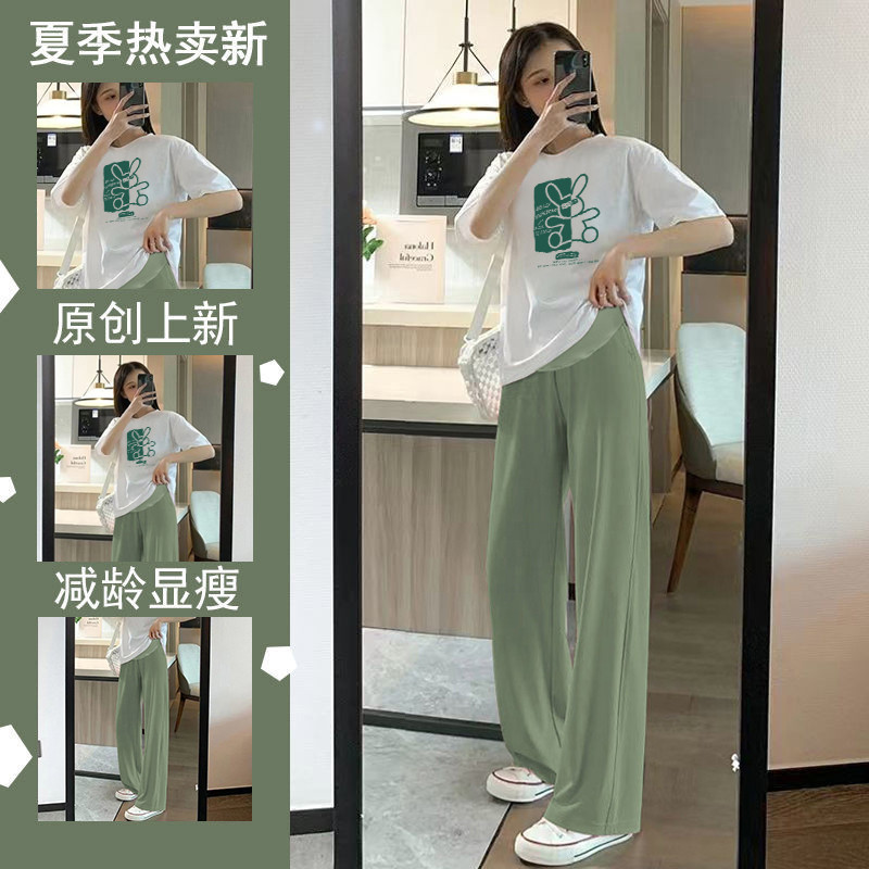 Terno de maternidade 2026 passeio elegante Top de algodão puro manga curta estilo ocidental terno de duas peças inspeção