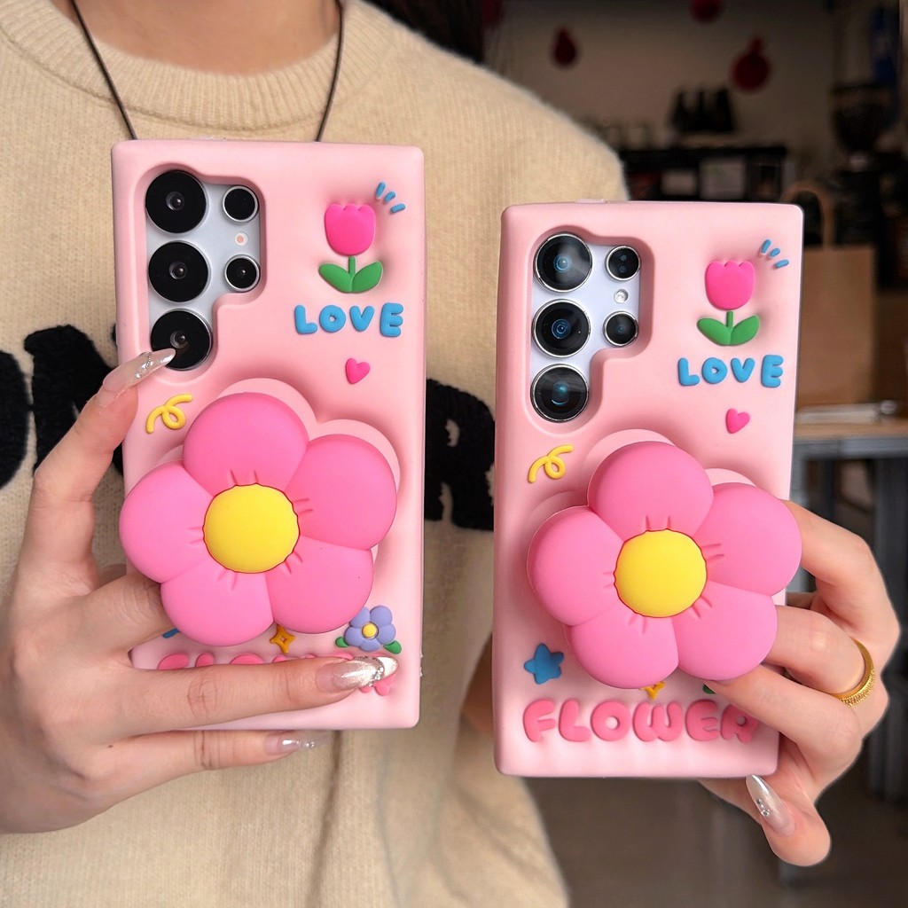 Para Samsung Galaxy S26 S25 S24 S23 S22 Ultra A56 A36 A26 A16 A15 A25 Bonito 3D Floral Suporte Macio Silicone Caso Flor 