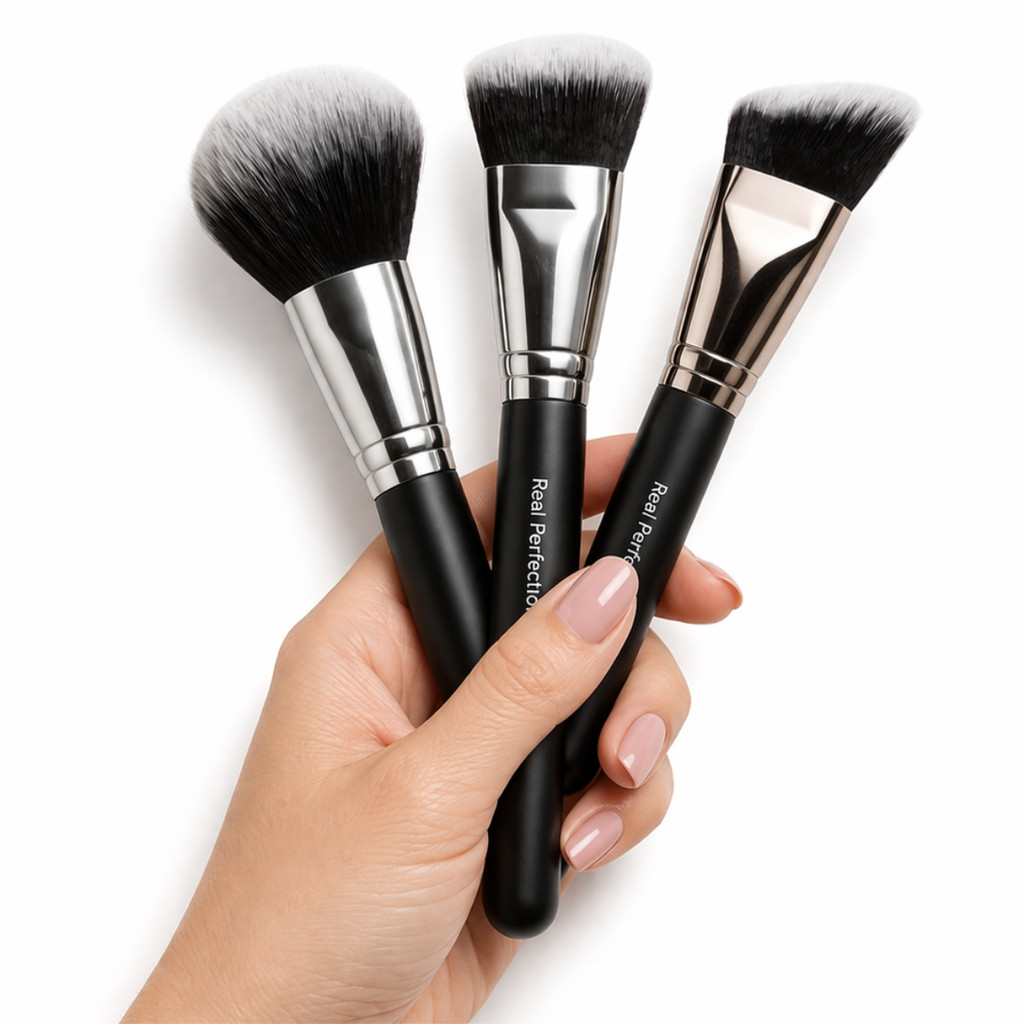 Pincel de Maquiagem Profissional Blush Base Pó Contorno Cerdas Macias Real Perfection Beleza em Oferta na Shopee