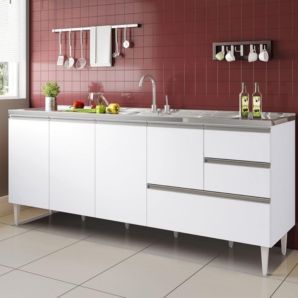 Balcão Maceió Para Pia 2,00 Mt 4 Portas Com Gavetão Branco em Oferta na Shopee