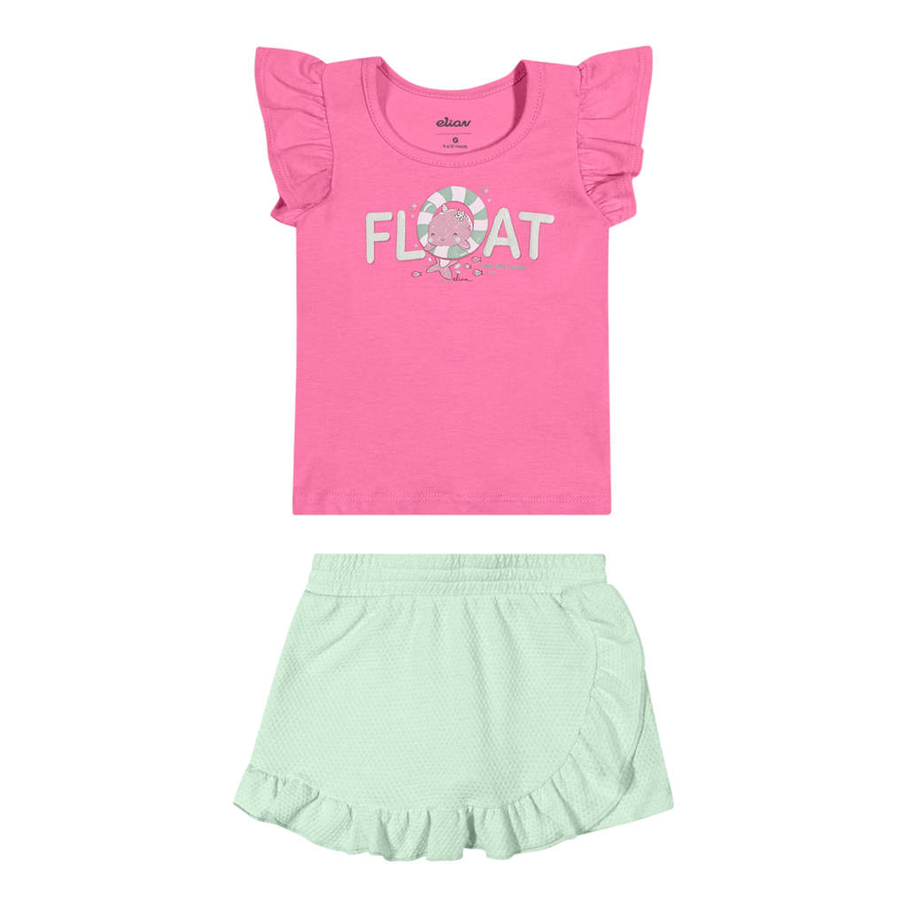 Conjunto Bebê Menina Estampado Com Glitter Elian Rosa