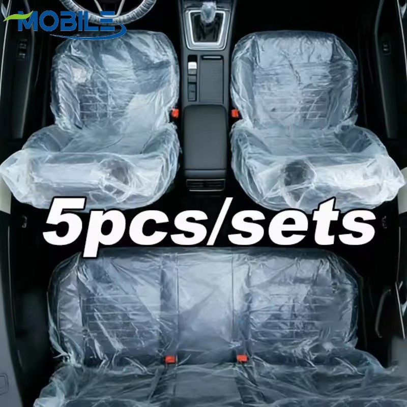 Capas Descartáveis Transparentes Para Assento De Carro , Conjunto Completo De Material PE | Proteção À Prova De Poeira D