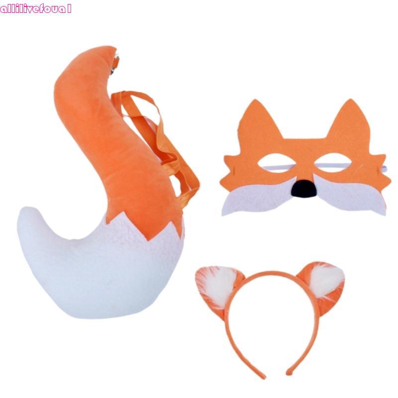 allilivefoua1 Conjunto Orelhas Raposas Peludas, Cauda Falsa, Cosplays,, Cintura, Corda, Traje