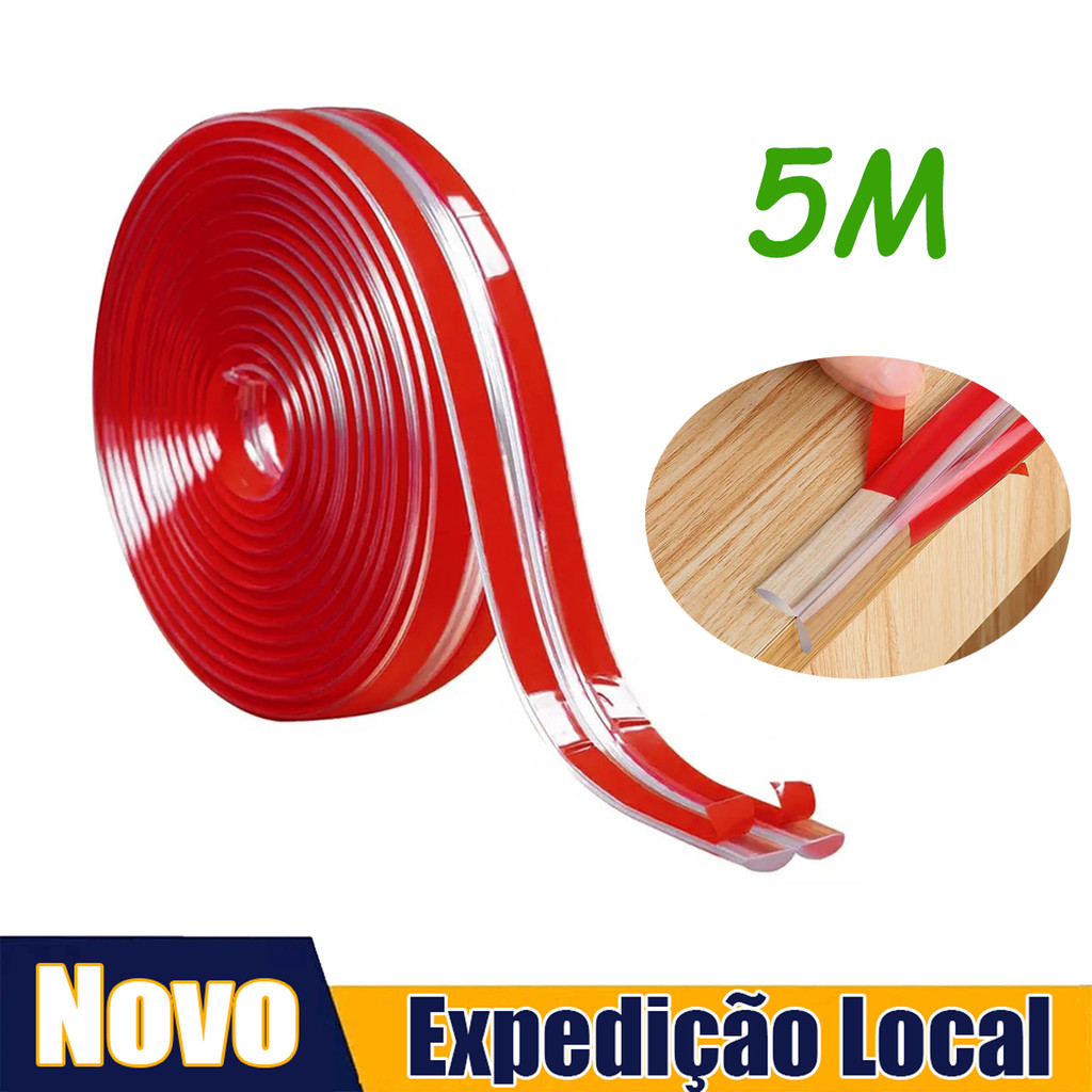 5m Fita Adesiva Protetor de Quina Borda Silicone Berço Móveis Mesas cantos, Instalação auto-adesiva sem punção