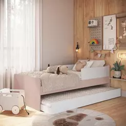 Cama Infantil Montessori de Solteiro 188x88 cm em MDP com Cama Auxiliar e Protetor Lateral