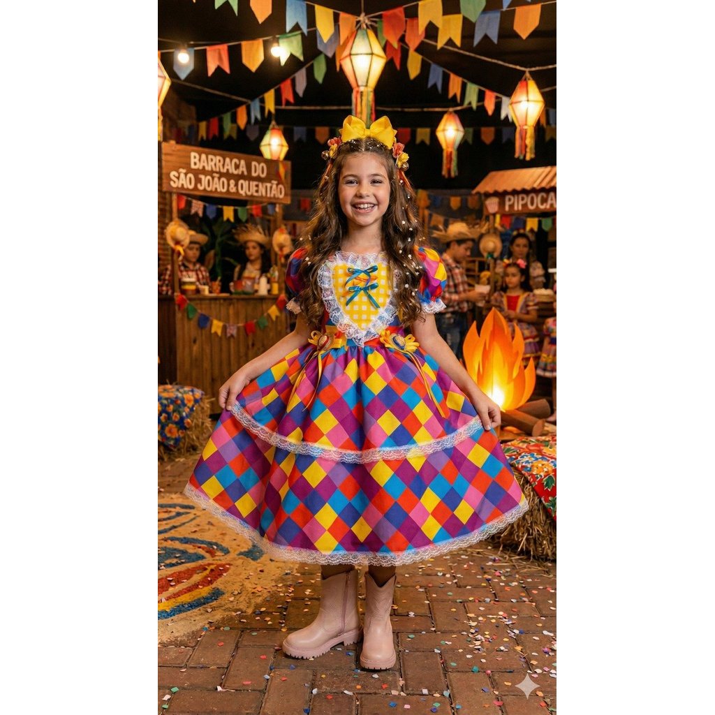 Vestido Marie Junino Coração Caipira Junino Luxo Festa Junina