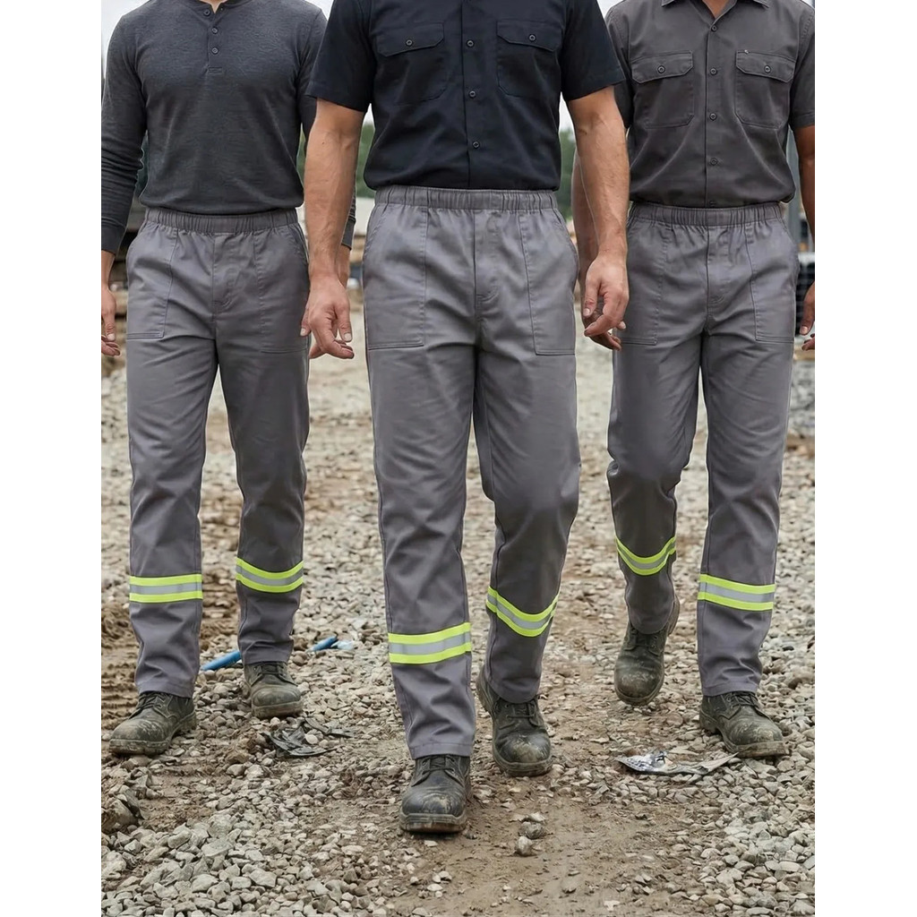 Kit 3 Calça de Brim Masculina Reforçada para Serviço Uniforme Com Faixa Refletiva