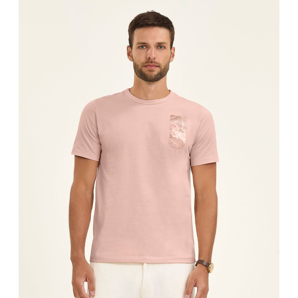 Camiseta Masculina Manga Curta Meia Malha Diametro Rosa