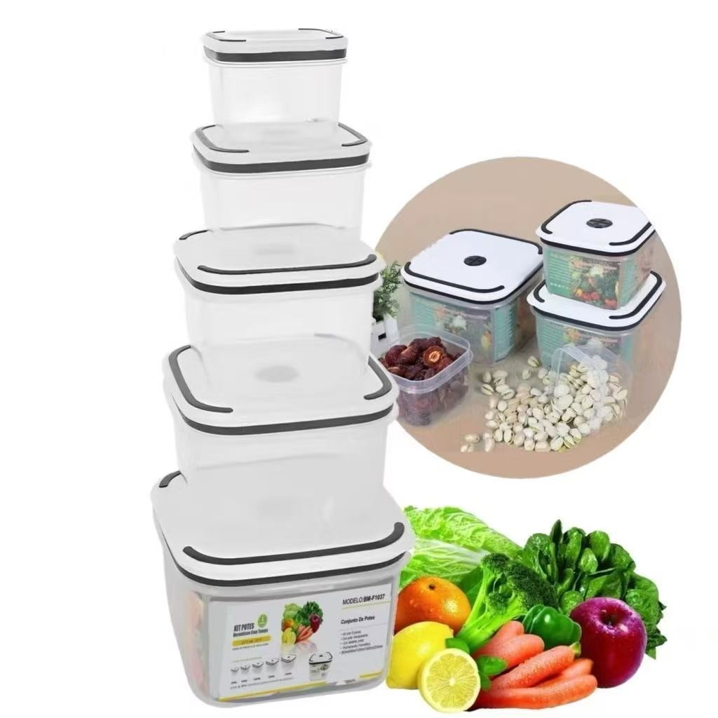 Imagem Kit De 5 Peças Potes Herméticos Plastico Para Mantimentos Micro-ondas Alimentos Geladeira Marmita a