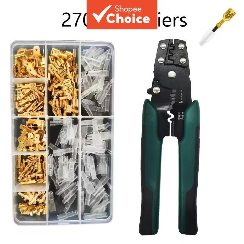 Um Conjunto De Kit De Crimpagem De Fio Multiferramenta Com Conectores De Pá-Juntas Terminais De Cobre , Ferramenta De De