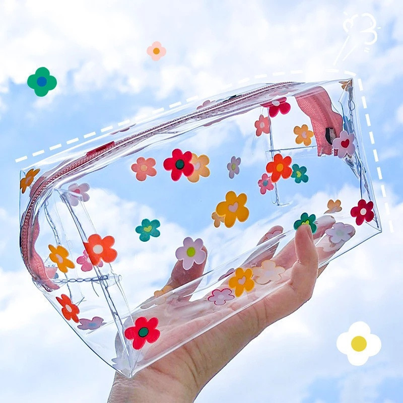 Grande Estojo Transparente à Prova d'Água em PVC para Estudantes Bolsa de Papelaria Kawaii Maquiagem Viagem ZLX7