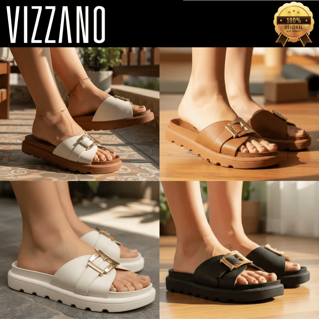 Sandália Vizzano Feminina Papete Birken Detalhe Fivela Confortável Flatform Leve Tratorada Original