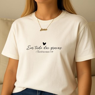 Camiseta Feminina Frase Em Tudo Dei Graças Modelo Casual Lançamento Envio Ja em Oferta na Shopee