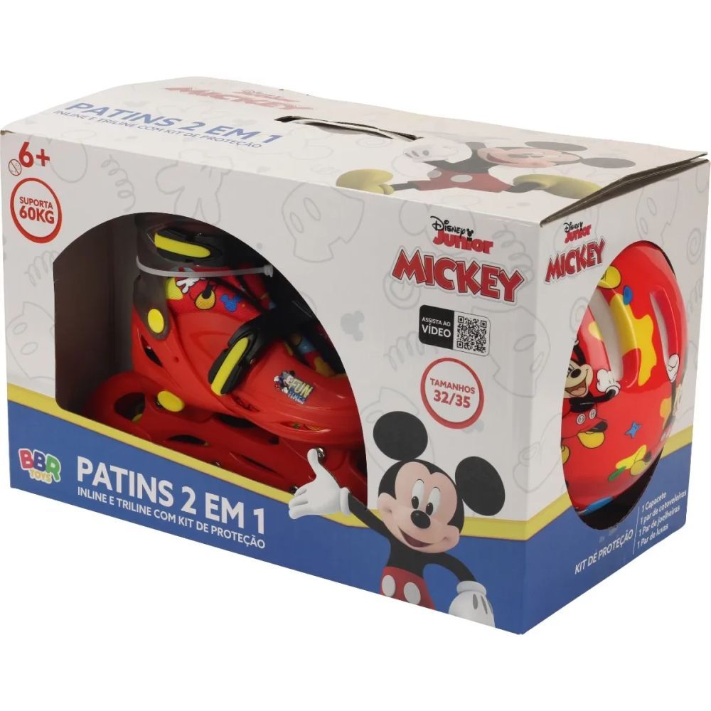 Patins Original Mickey Disney com Kit Proteção 32 a 35