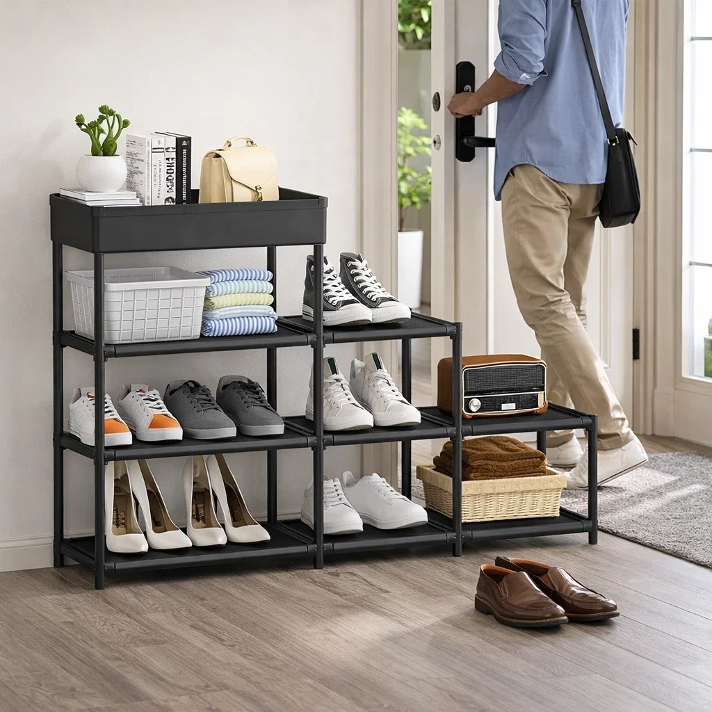 Estante Rack Prateleira Metal 4 Andares Móvel Guardar Organizar Objetos 9 Prateleiras Sala Lavanderia Cozinha Escritório