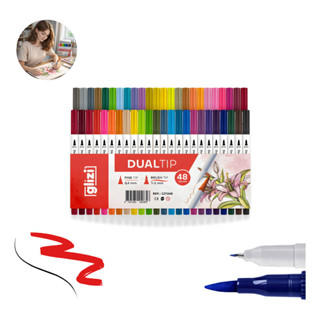 Kit Canetinha Ponta Dupla Escolar 12/24/36/48 Cores – Ponta Fina e Brush em Oferta na Shopee