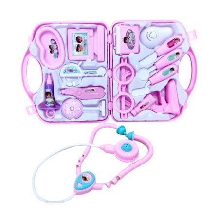 Maleta Kit Médica Infantil Educativo Divertido Brinquedo Menina Mini Doutora Rosa 14 Peças