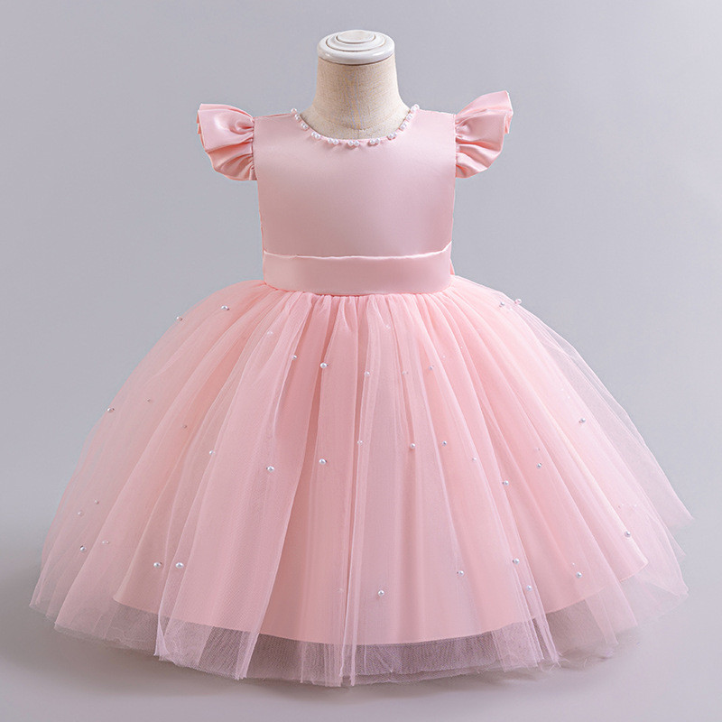 Verão Doce Novo Vestido De Princesa 0-3 Anos De Idade Meninas Grande Arco Frisado Gaze Das Crianças Do Bebê Menina Anive