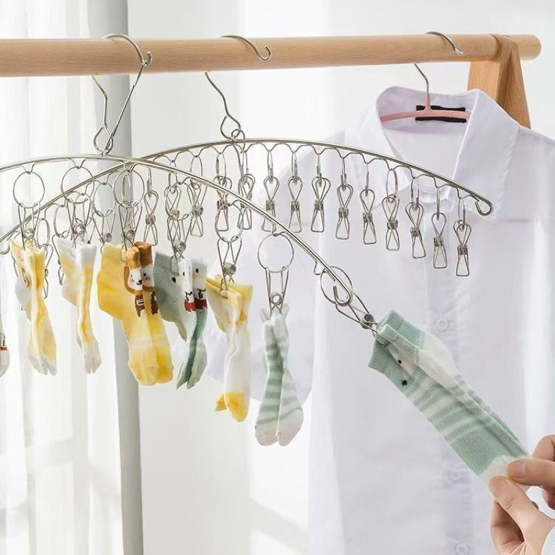 Varal de Roupa Íntima Meias e Lingerie de Aço Inoxidável com 10/20 Clipes para Secagem e Organização em Oferta na Shopee