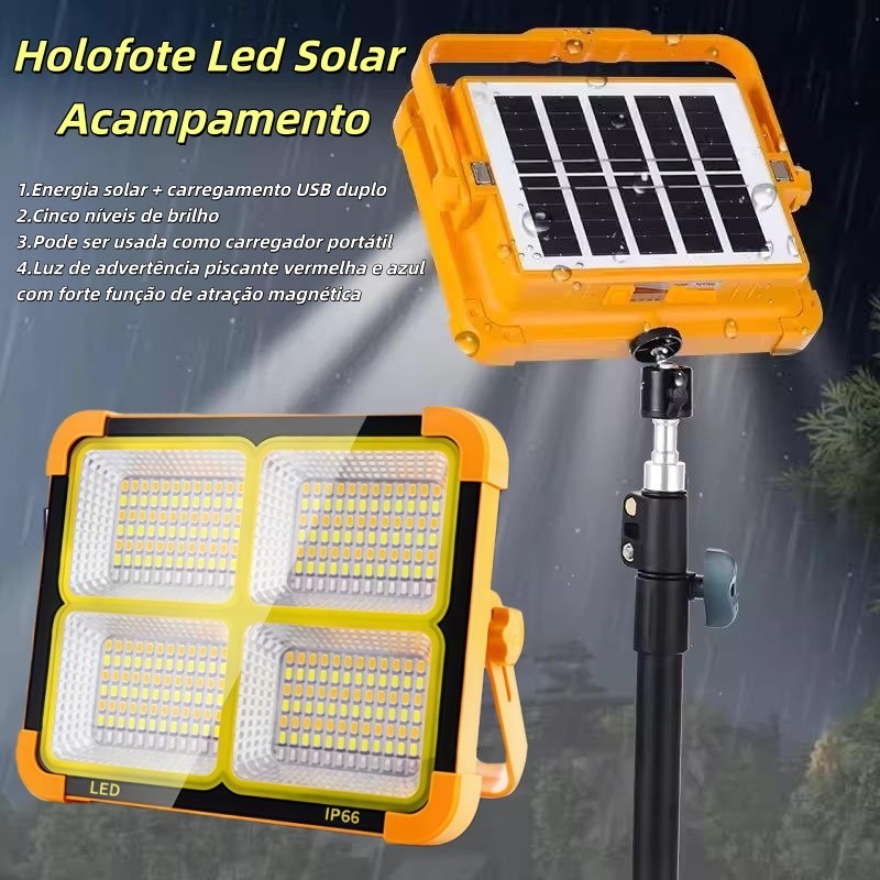 Luz De Trabalho Solar Led 120 W, Holofote Portátil 144 8000 mAh Com Suporte, Banco Energia Recarregável 4 Modos