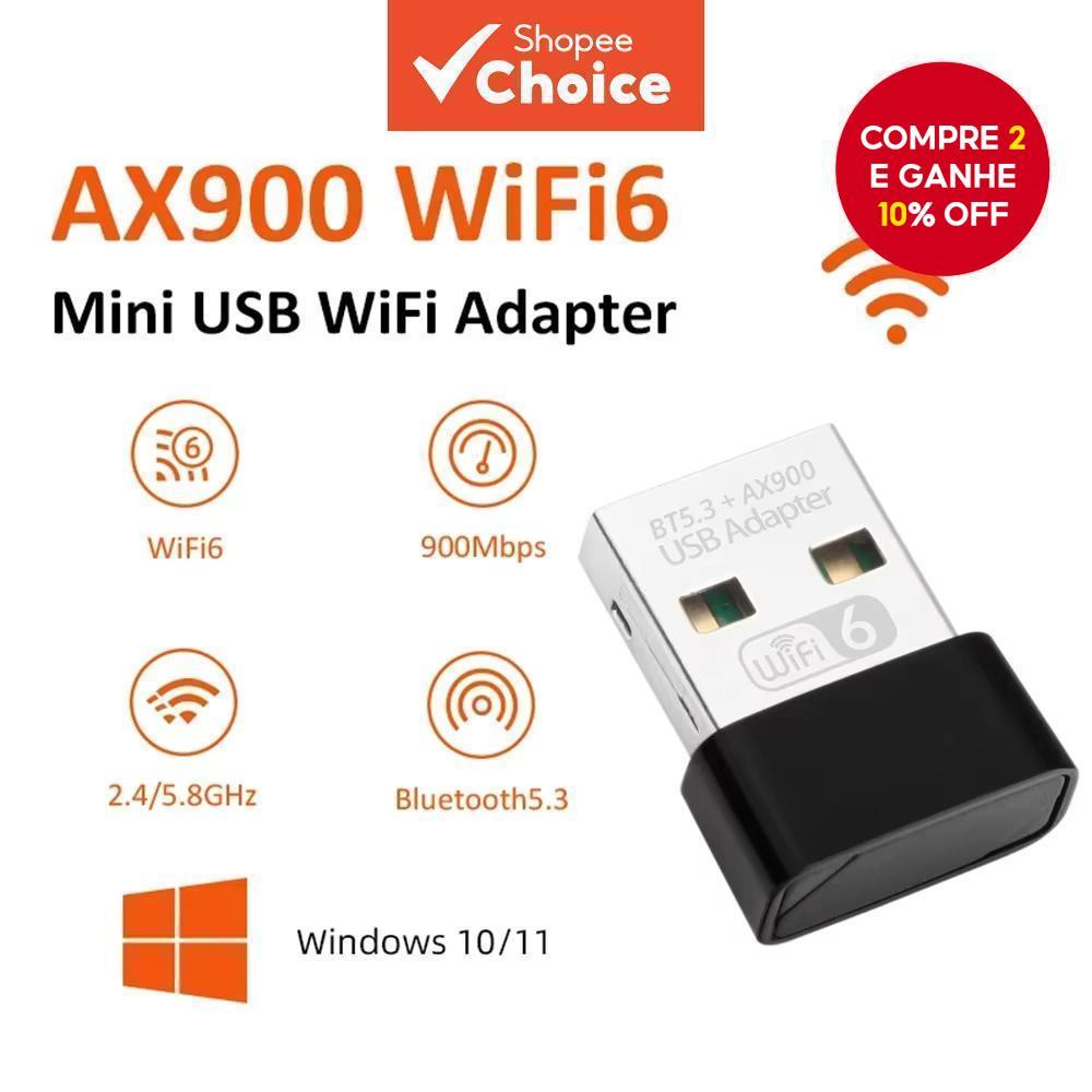Receptor Sem Fio AX900 Adaptador USB WiFi 6 Bluetooth 5.3 2 em 1 Dongle Dual Band 2.4G 5GHz Network