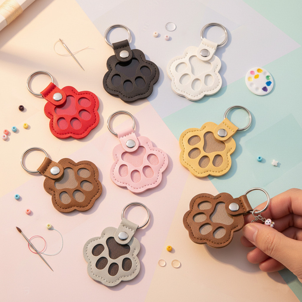 St.kunkka 1 Peça Chaveiro De Pata De Gato De Couro Fofo Pequeno Presente Para Ela Ele Mini Porta-Fotos Amuletos De Bolsa