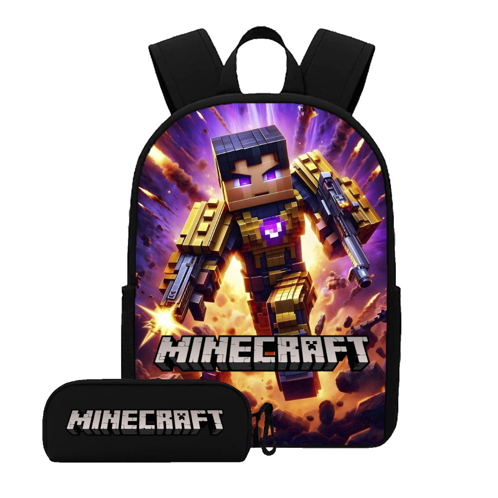 Kit Escolar Gamer Infantil Minecraft Mochila Resistente + Estojo