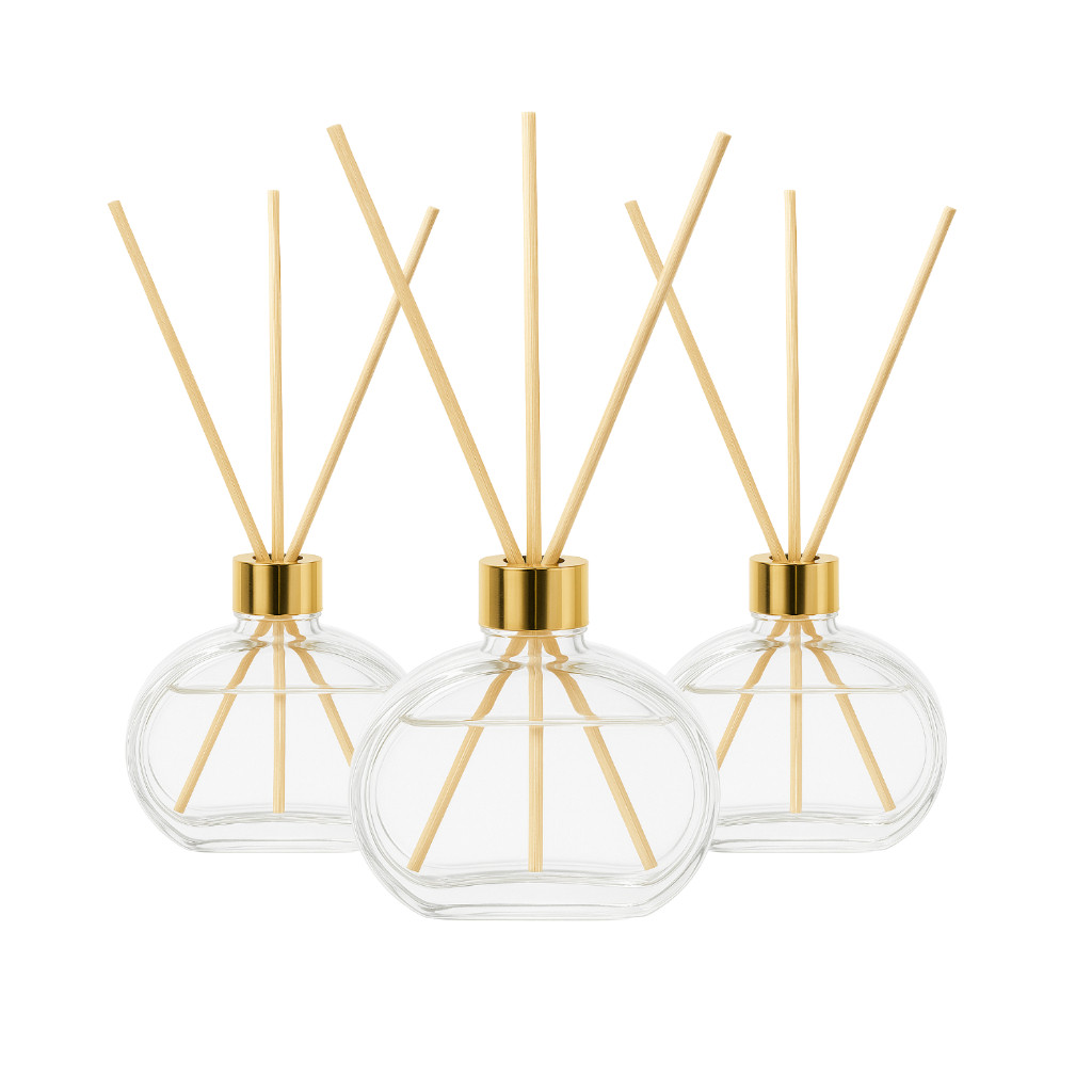 Kit 6 Frascos Difusor Meia Lua Vidro Premium 60ml/100ml/280ml + Varetas Luxo