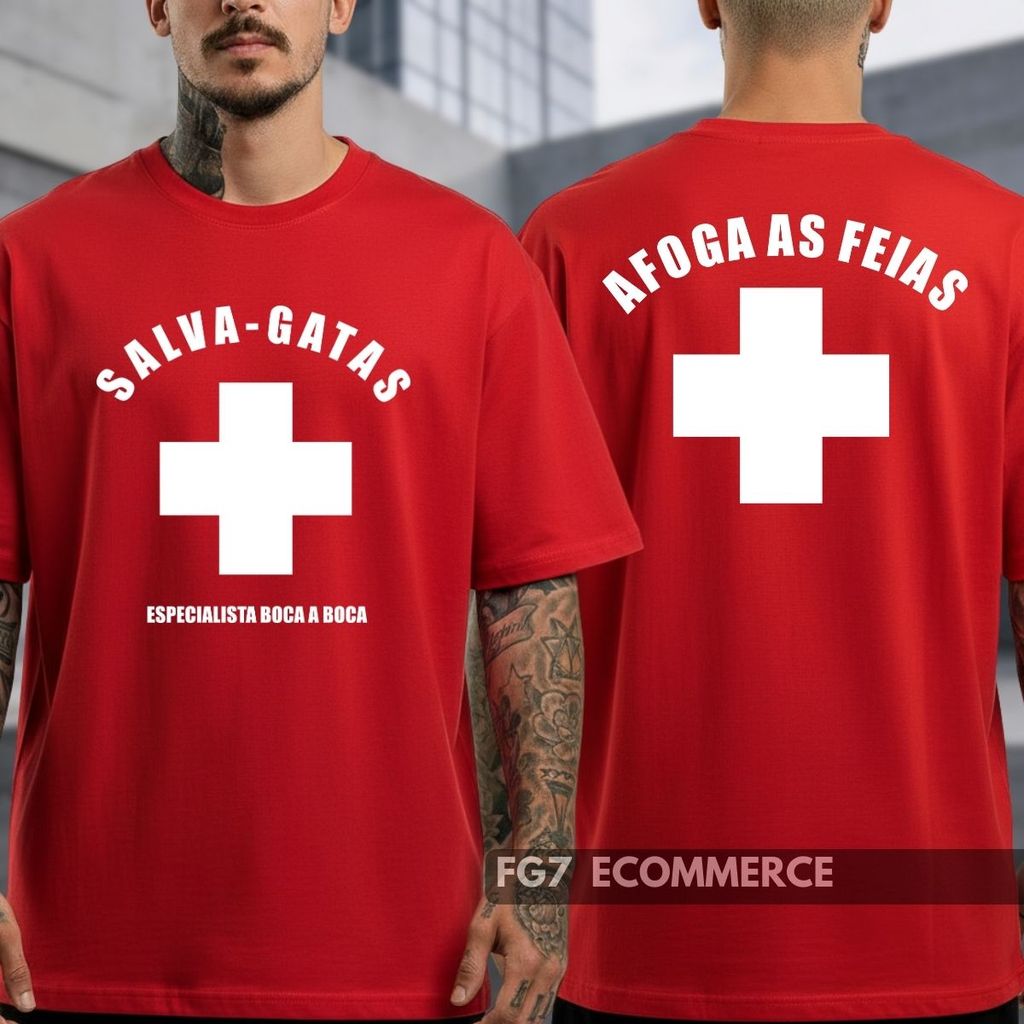 Camiseta Masculina Fantasia Salva Gatas Vidas Carnaval Festa Bloquinho Folia Estampa Engraçada