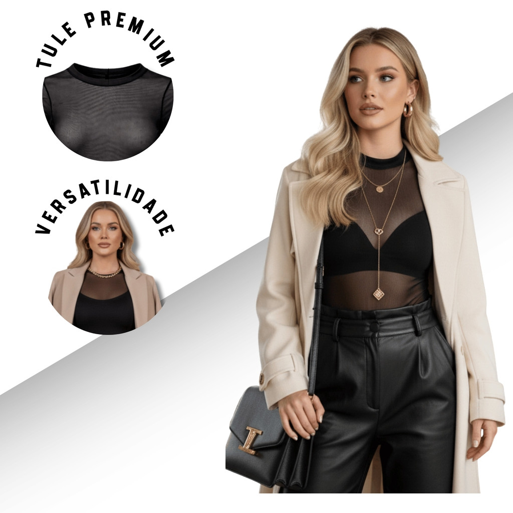 Blusa Feminina Bory Blogueirinha Moda Feminina Body Feminino Tule Camisa Luxo Manga Longa em Oferta na Shopee