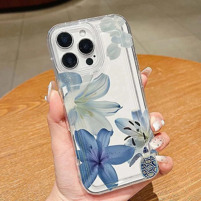Capinha Capa Material transparente TPU Azul Lírio Flores Redmi A2 A3 10C 12C 13C Poco X5 X6 X3 Note 8 9 10 11 12 em Oferta na Shopee