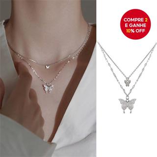 Colar Com Pingente De Borboleta De Camada Dupla Para Mulheres Corrente De Clavícula Elegante Strass Brilhante em Oferta na Shopee