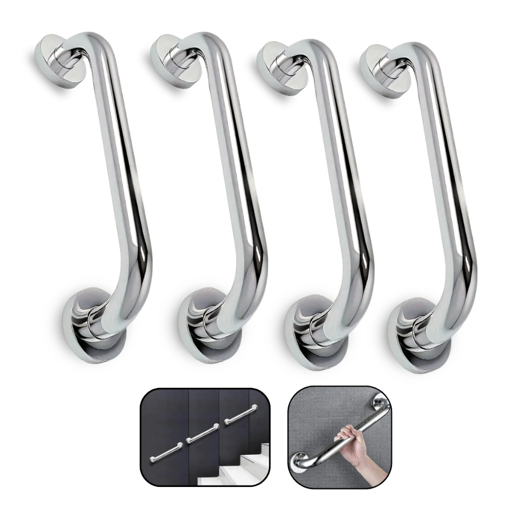 Barra De Acessibilidade Kit 4un Apoio Suporte Para Banheiro 40cm Aço Inox Corrimão Resistente