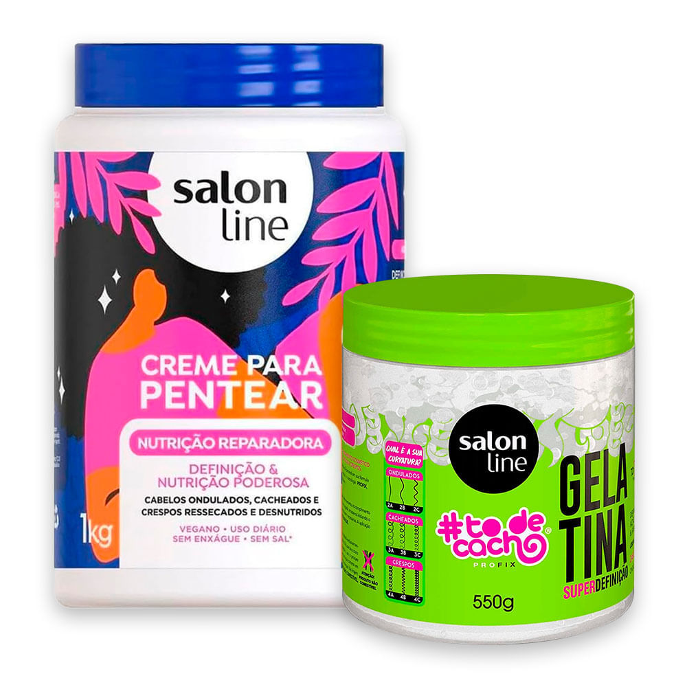 Kit Creme De Pentear Salon Line Nutricao Reparadora 1kg e Gelatina Salon Line 550g em Oferta na Shopee