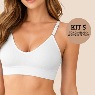 Kit 5 Top Canelado Feminino Sutiã Bojo Removível  Alça Com Regulagem Importado Academia em Oferta na Shopee