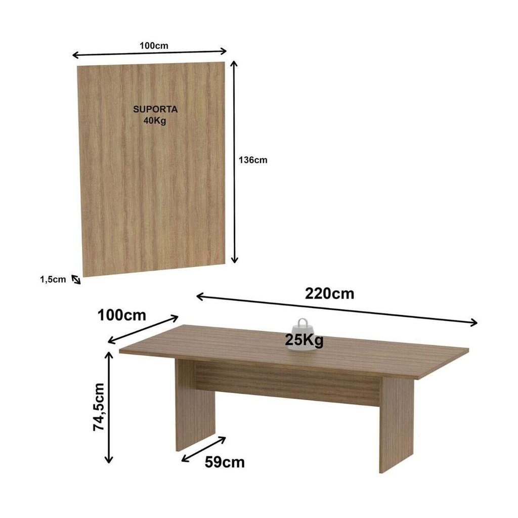 Conjunto Mesa de Escritório Reunião 220cm com Painel para TV Multimóveis CR25339