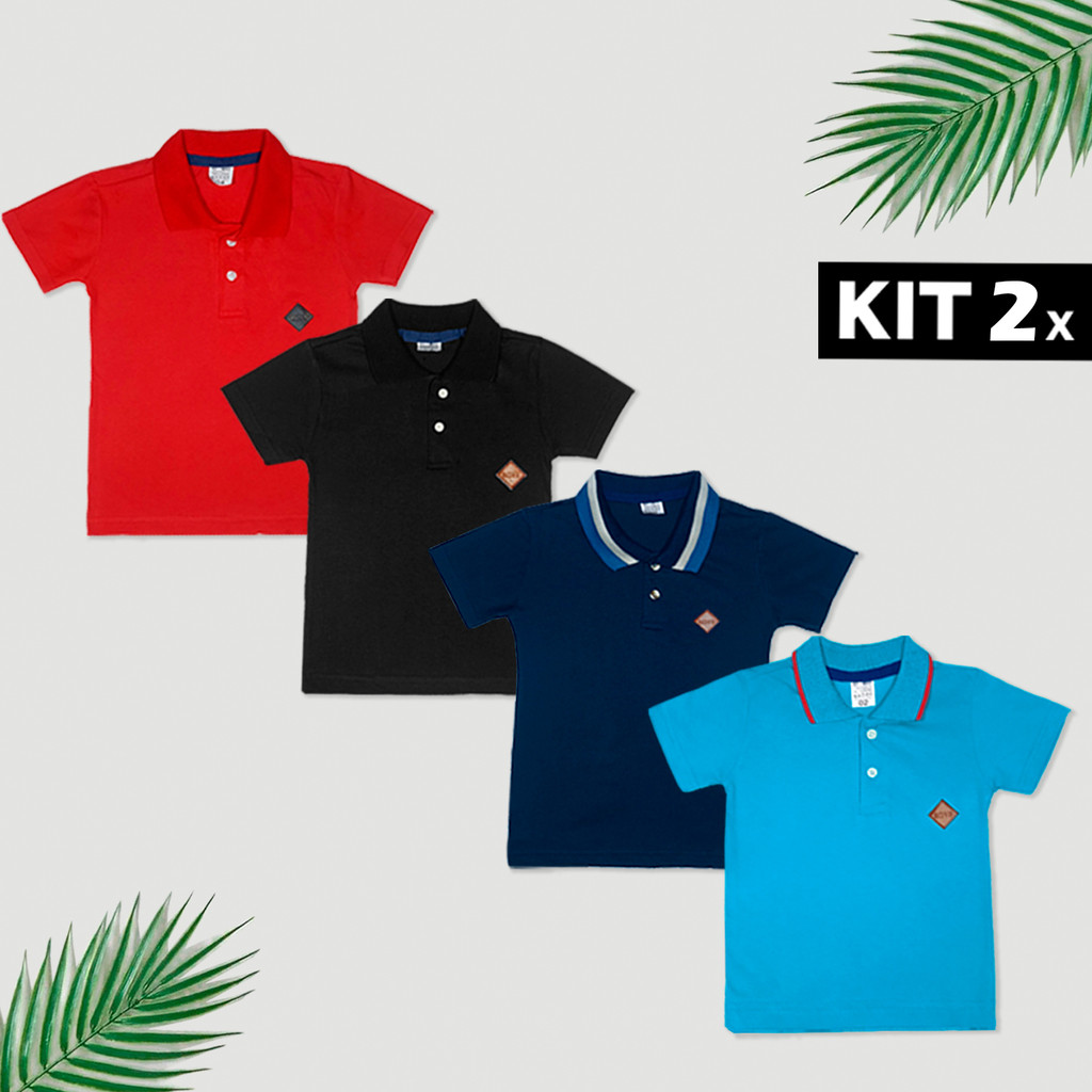Kit 2 Camisas Polo Infantil Algodão Premium Camiseta Meninos em Oferta na Shopee