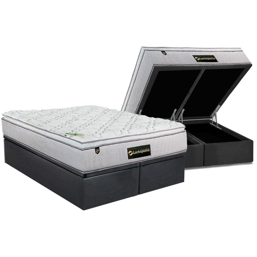 Conjunto Box Baú King: Colchão Espuma Luckspuma Bonnel Trade + Base CRC Suede Gray(193x203)