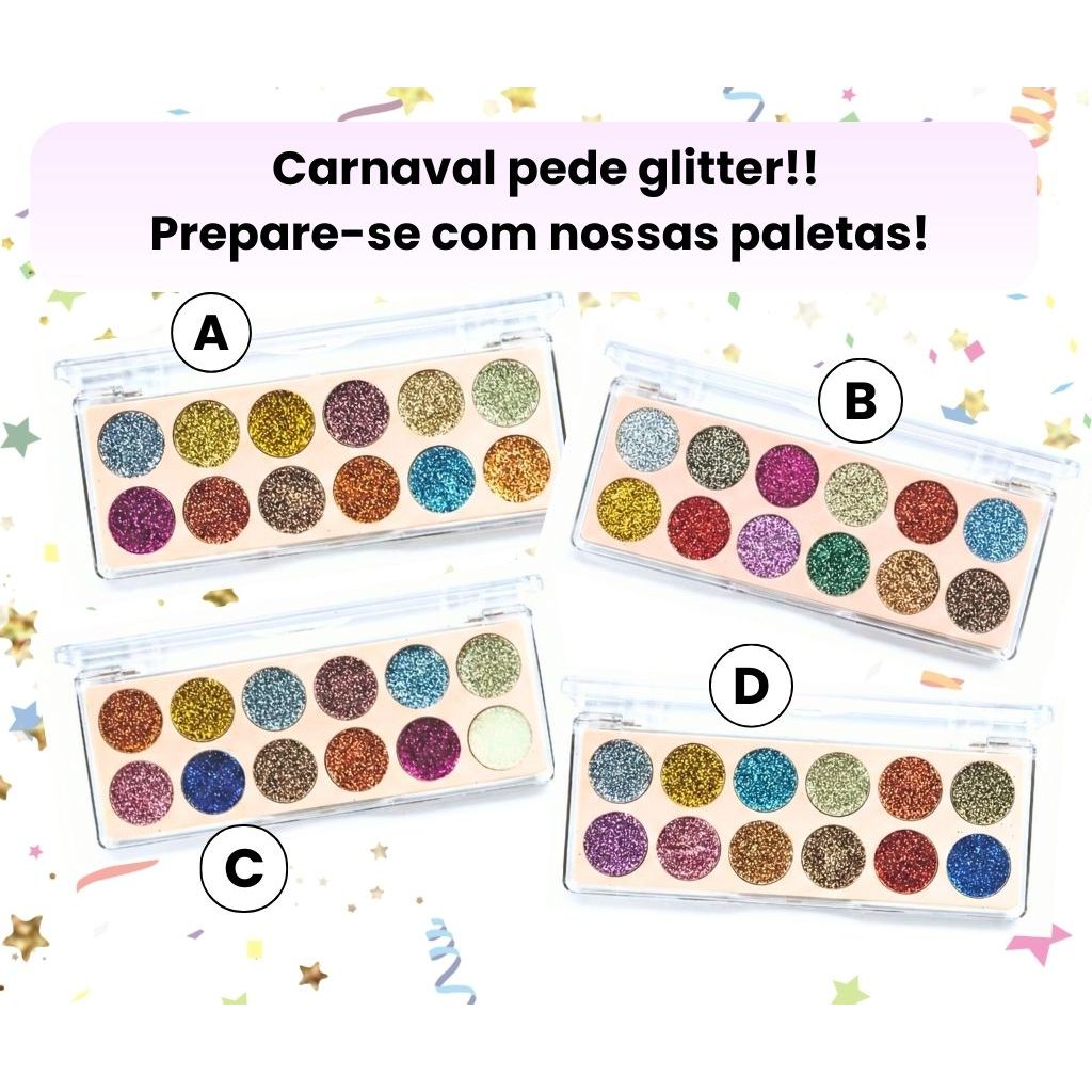 Paleta de Glitter Vivai 12 Cores – Maquiagem Brilho Intenso, Carnaval, Festas e Looks Criativos